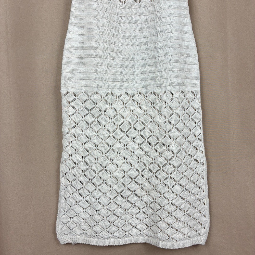 Cream Crochet Knit Halter Slip Sweater Dress S Boho Cottagecore Coastal Beach - Picture 6 of 13